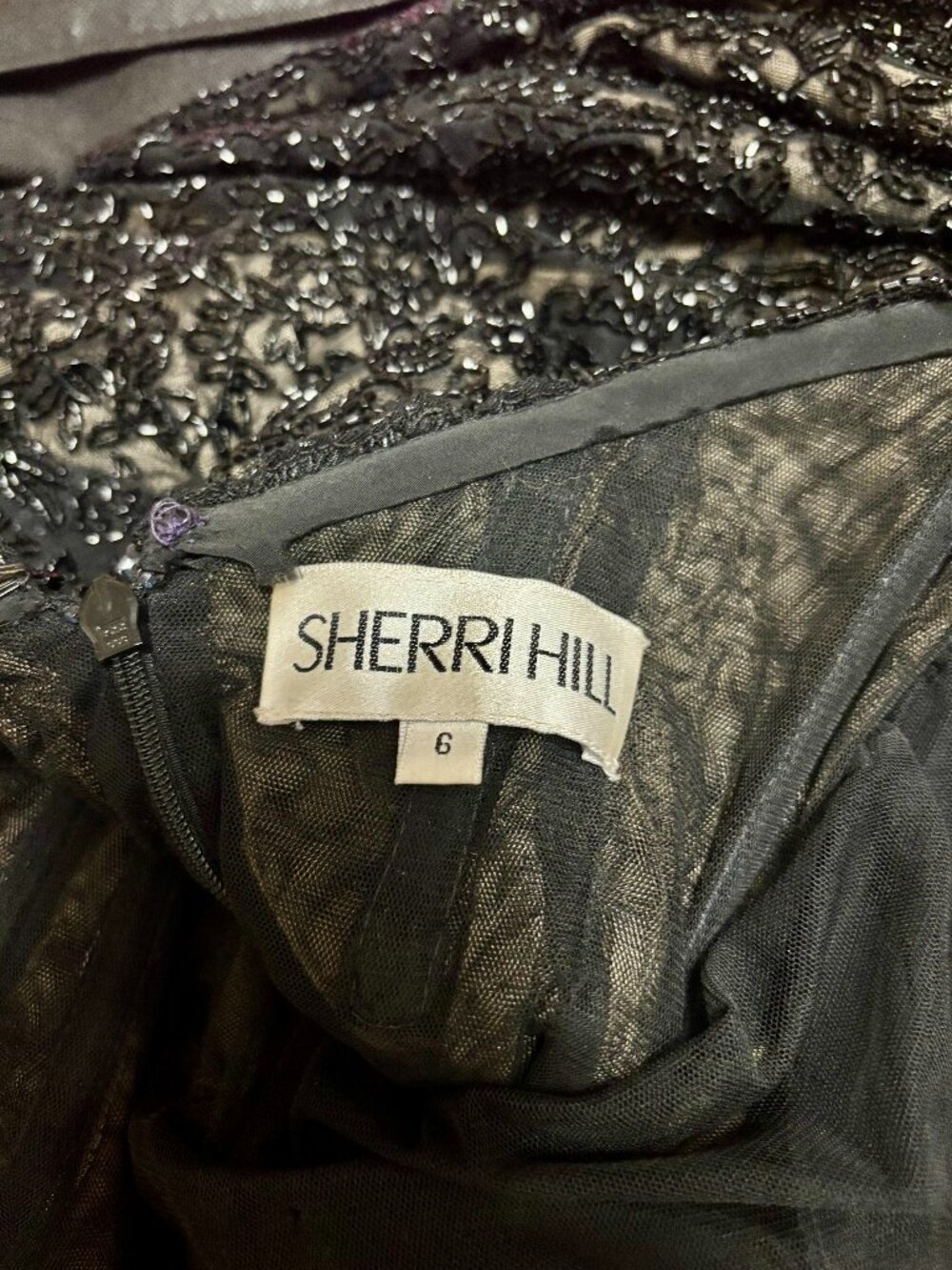 Sherri Hill Black Beaded One-Shoulder Formal Gown - Size 6